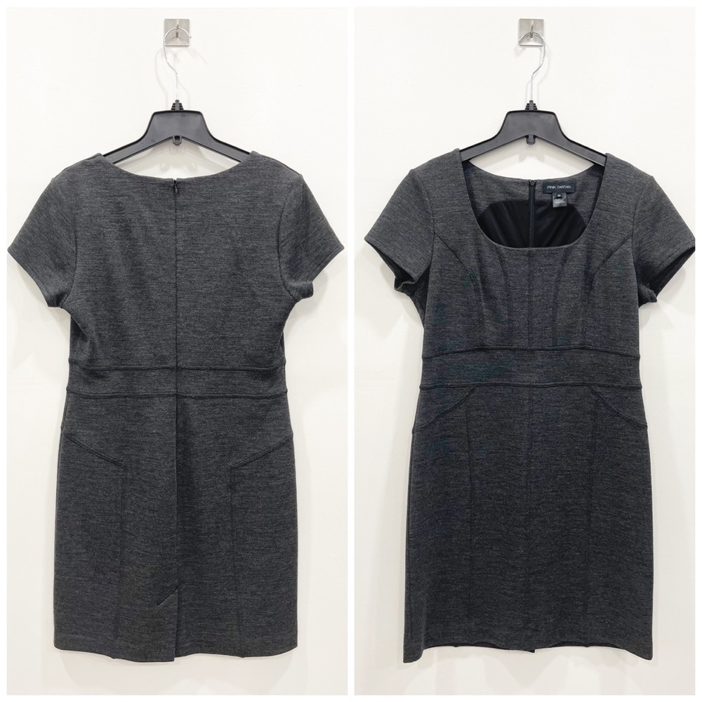 Pink Tartan Gray Wool Sheath Dress Short Sleeve 10